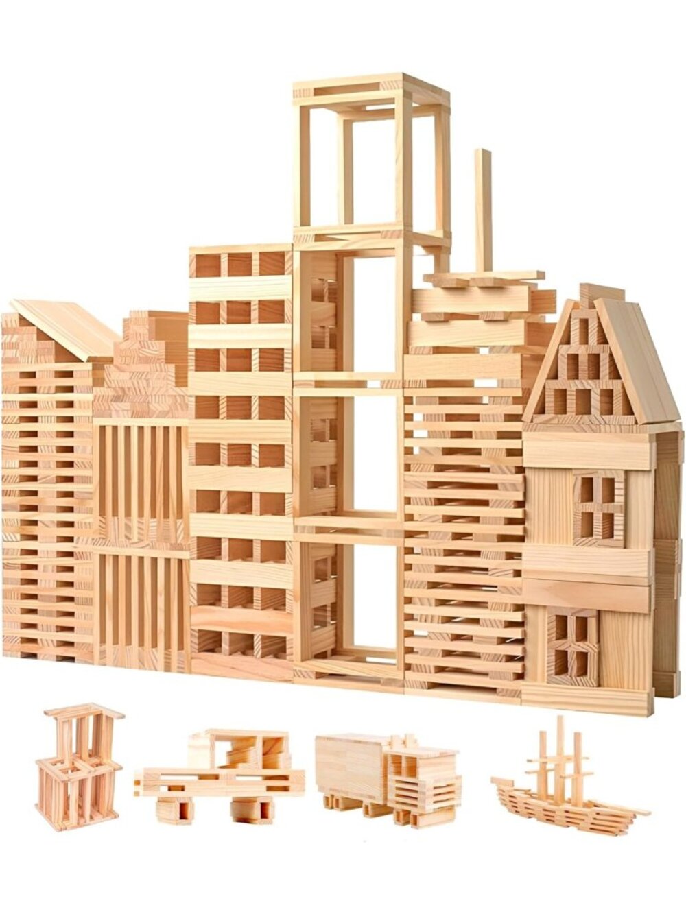 200-Piece Wooden Building Blocks Set - STEM Construction Toy for Kids & Toddlers